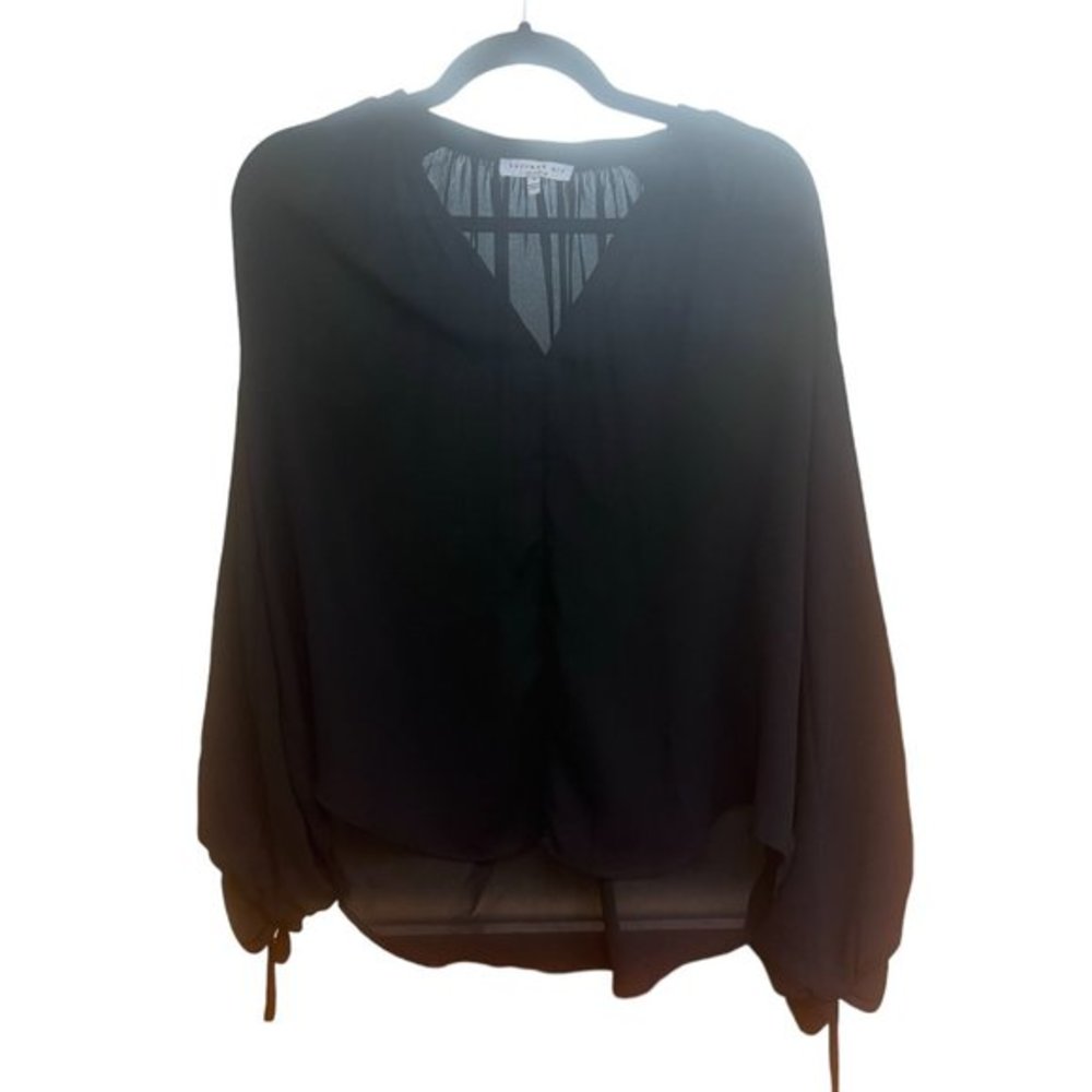 Women's Anthropologie Current Air Puff Sleeve Semi‎ Sheer Black Pullover S